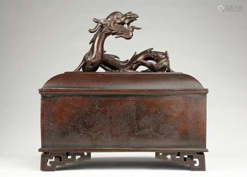 A Chinese Shi Sou inlaid silver bronze box,