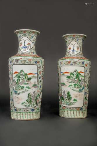 Pair of Chinese Famille vert vases,