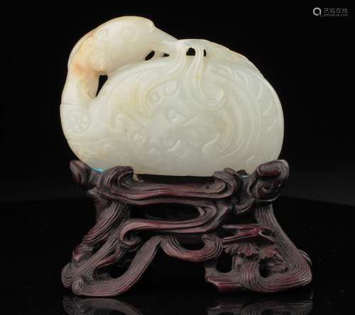 An old chinese white jade duck carving