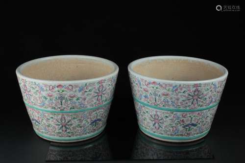 Old pair of Chinese Famille Rose cache pots,