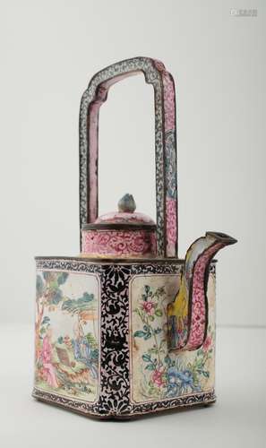 A Chinese Canton enamel wine pot (teapot),