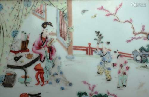 Chinese Wooden Box w Famille Porcelain Top