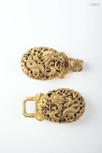 Chinese reticulated gilt bronze official’s buckle,