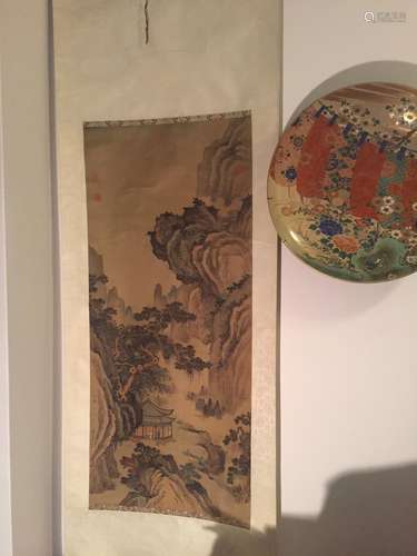 A Chinese silk scroll painting,