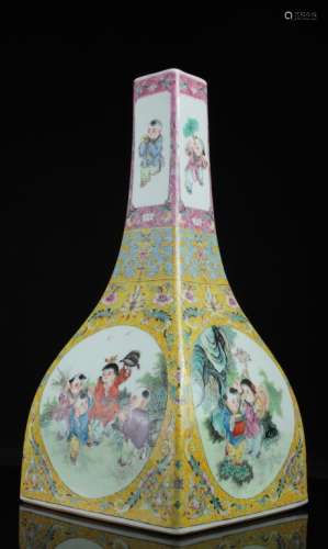 A Chinese famille rose square section vase,