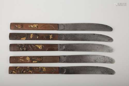 Five Japanese Kozuka mixed-metal knives,