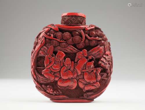 A Chinese carved cinnabar lacquer snuff bottle,