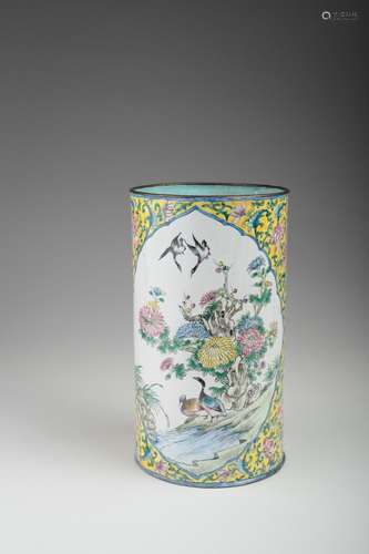 A Chinese Canton enamel brush pot,