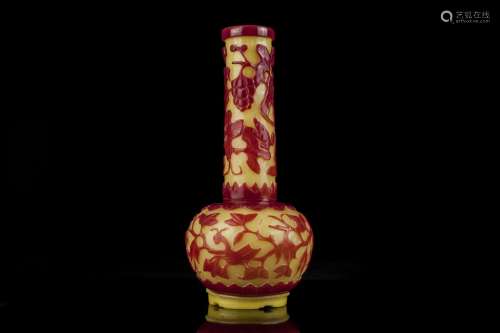A Chinese Peking yellow ground glass overlay vase,
