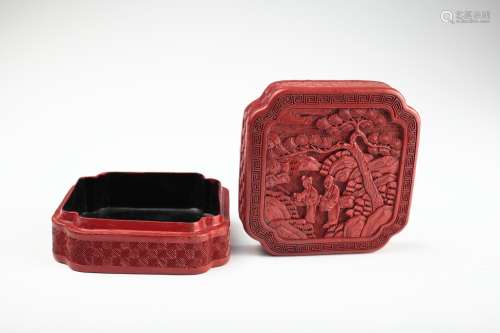 A Chinese carved cinnabar lacquer 'Landscape' box,