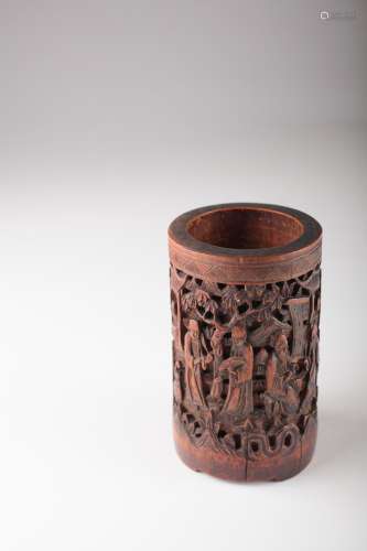 A Chinese carved bamboo brush pot,