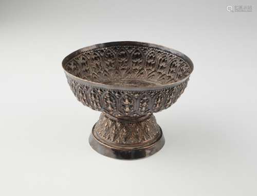 A Thai silver footed offering bowl,,A Thai silver footed offering bowl,
