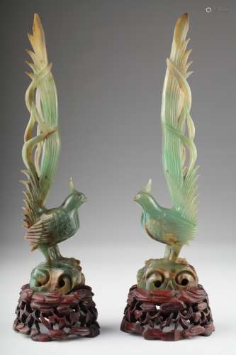 Pair of old Chinese Jade (jadeite) Phoenix,
