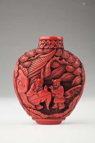 A Chinese cinnabar snuff bottle,