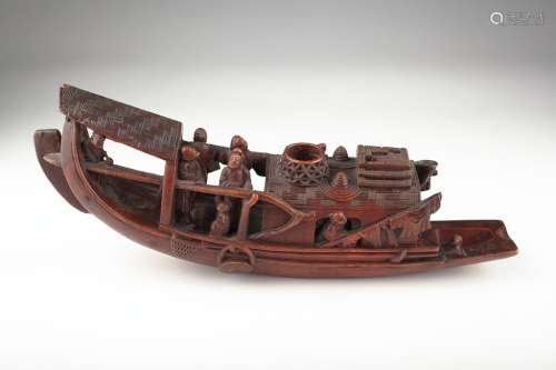 A Chinese carved bamboo boat (saipan),