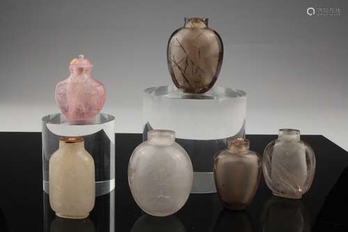 A group of 6 rock crystal snuff bottles,