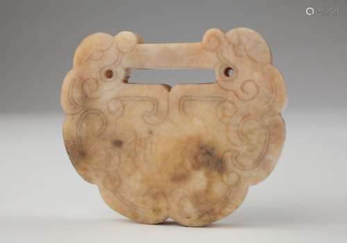 An old Chinese jade lock form pendant,