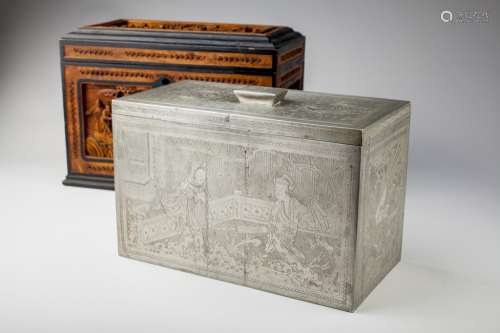 A Chinese Export carved wood tea caddy,
