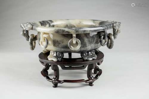 A very large old Chinese jade marriage bowl,