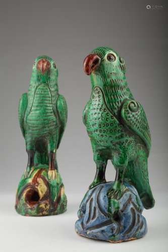 A near pair of Chinese earthenware Parrot figures,