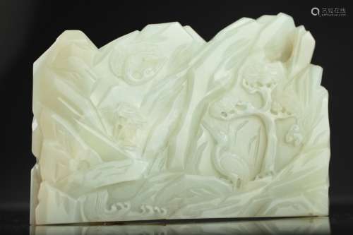 Old Chinese celadon jade landscape table screen