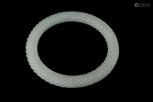 Old Chinese white jade rope twist bangle