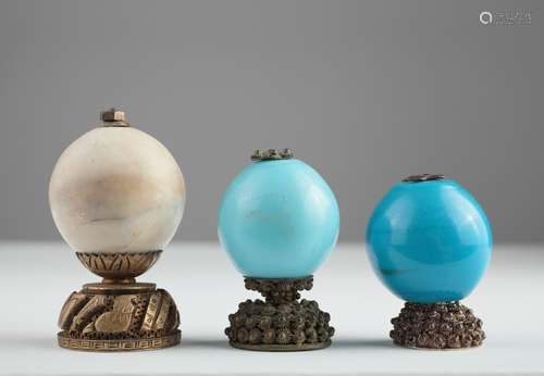 Three Chinese Mandarin hat finials,