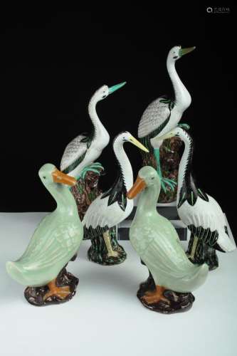 Three pairs of Chinese export porcelain birds,