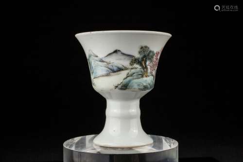 A Chinese Famille Rose 'Landscape' stem cup,