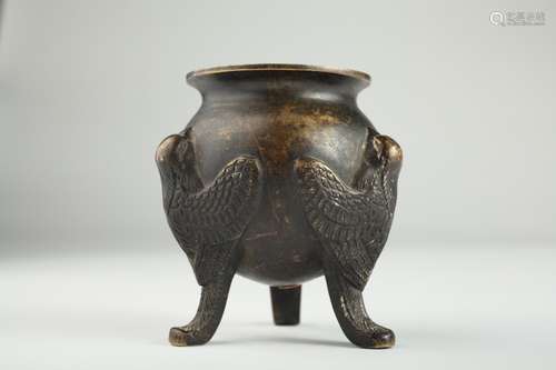 A Chinese bronze 'Three Swallow' tripod censer,