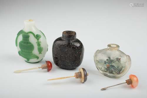 Three Chinese snuff bottles,