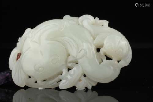 An old Chinese white jade fish carving