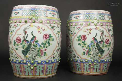 A pair of Chinese Famille Rose garden seats,