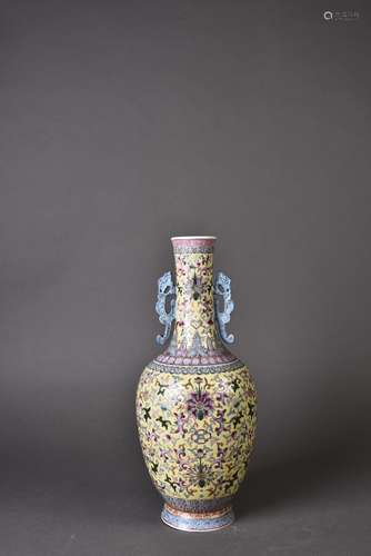 A FAMILLE ROSE SCROLLING LOTUS VASE