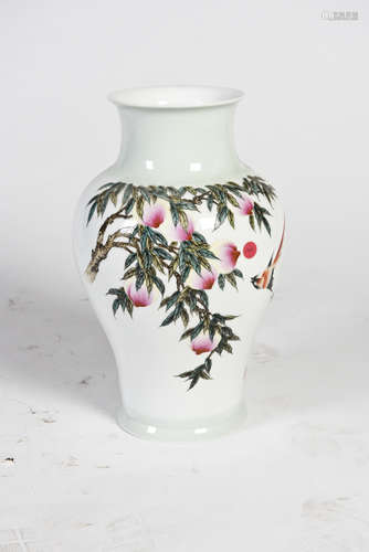 A PORCELAIN 'NINE PEACHES' VASE MADE BY LU RU (1936-)