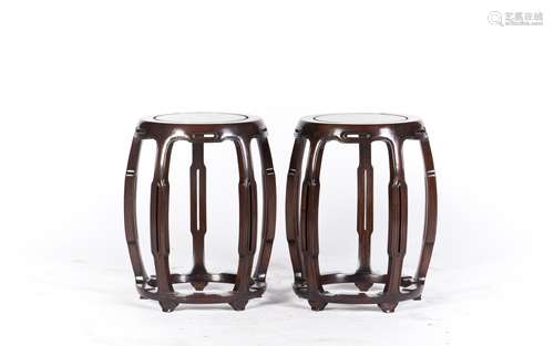 A PAIR OF HARDWOOD STOOLS