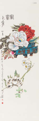 郑乃珖 花卉富贵 立轴 设色纸本