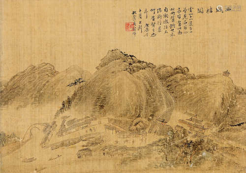 吴榖祥（1848～1903） 庚辰（1880年）作 西城楼阁 镜心 设色绢本