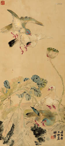 陈摩（1887～1946） 壬午（1942年）作 花鸟 立轴 设色纸本