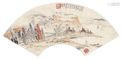 黎简（1747～1799） 山水人物 扇页 设色纸本