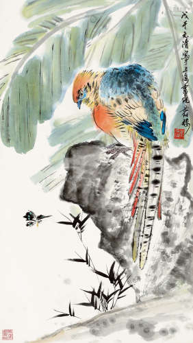 徐元清（b.1941） 戊午（1978年）作 花鸟 立轴 设色纸本