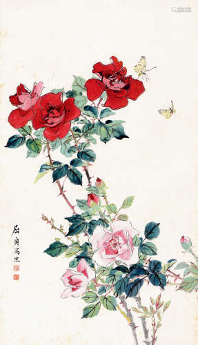 屈贞（1908～1976） 花卉 立轴 设色纸本