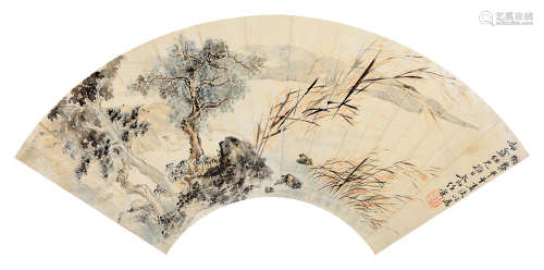 任预（1853～1901） 山水 扇页 设色纸本