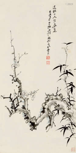 张大千（1899～1983） 壬辰（1952年）作 双清图 立轴 水墨纸本