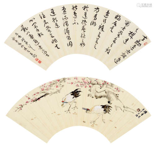 朱渊（1881～1971）  张聿光（1885～1968） 丙子（1936年）作 行书 鹤 镜框（双挖） 设色纸本