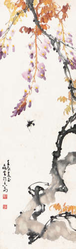 黄磊生（1928～2011） 壬辰（1952年）作 紫藤蜜蜂 镜心 设色纸本