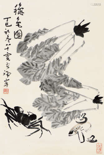 李苦禅（1898～1983） 丁巳（1977年）作 秋色图 立轴 水墨纸本