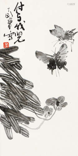 丁衍庸（1902～1978） 兰花蝴蝶 立轴 水墨纸本