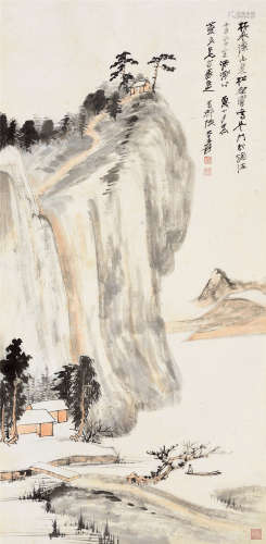 张大千（1899～1983） 丙戌（1946年）作 山水人物 立轴 设色纸本