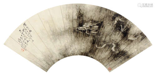 钱慧安（1833～1911） 丁酉（1897年）作 墨龙 扇页 水墨纸本